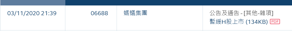 蚂蚁集团港交所公告 暂缓H股上市